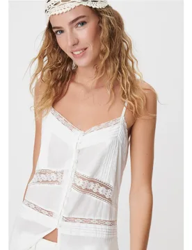 Top de muer de tirantes finos con detalles de encaje - IKKS - FashionsVida