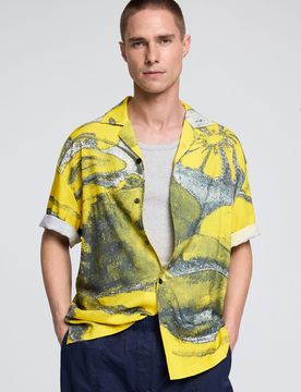 Camisa estampada cuadro, Hombre, Viscosa, Amarillo, S