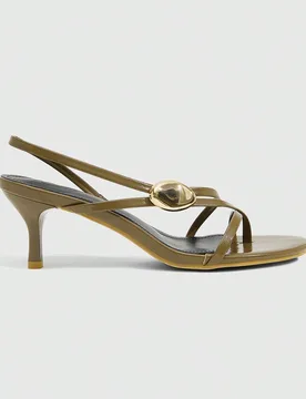 Sandalias de tacón alto delgado con puntera cuadrada y decoración metálica, uso diario minimalista para mujer - Shein - FashionsVida