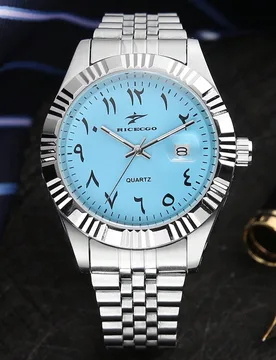 Pieza Reloj de negocios clásico para hombres, esfera azul con números arábigos y correa de acero inoxidable, adecuado para uso diario, reuniones de - Shein - FashionsVida