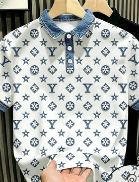 Camisa polo de talla grande para hombre con estampado geométrico integral, cuello y manga corta, adecuada para compras, salidas, oficina & uso diario - Shein - FashionsVida