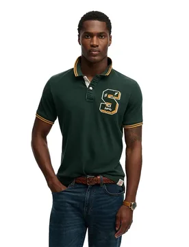 Polo à Manches Courtes Vintage Athletic Patch Enamel Green 3XL - Superdry - FashionsVida