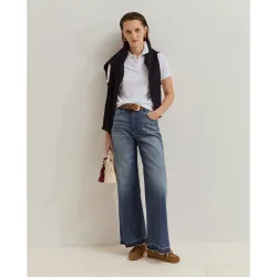 Pantalones anchos de mezclilla de algodón de mujer
