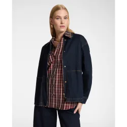 Chaqueta de mujer desestructurada en denim ajuste oversize cierre con cremallera y botones de presión