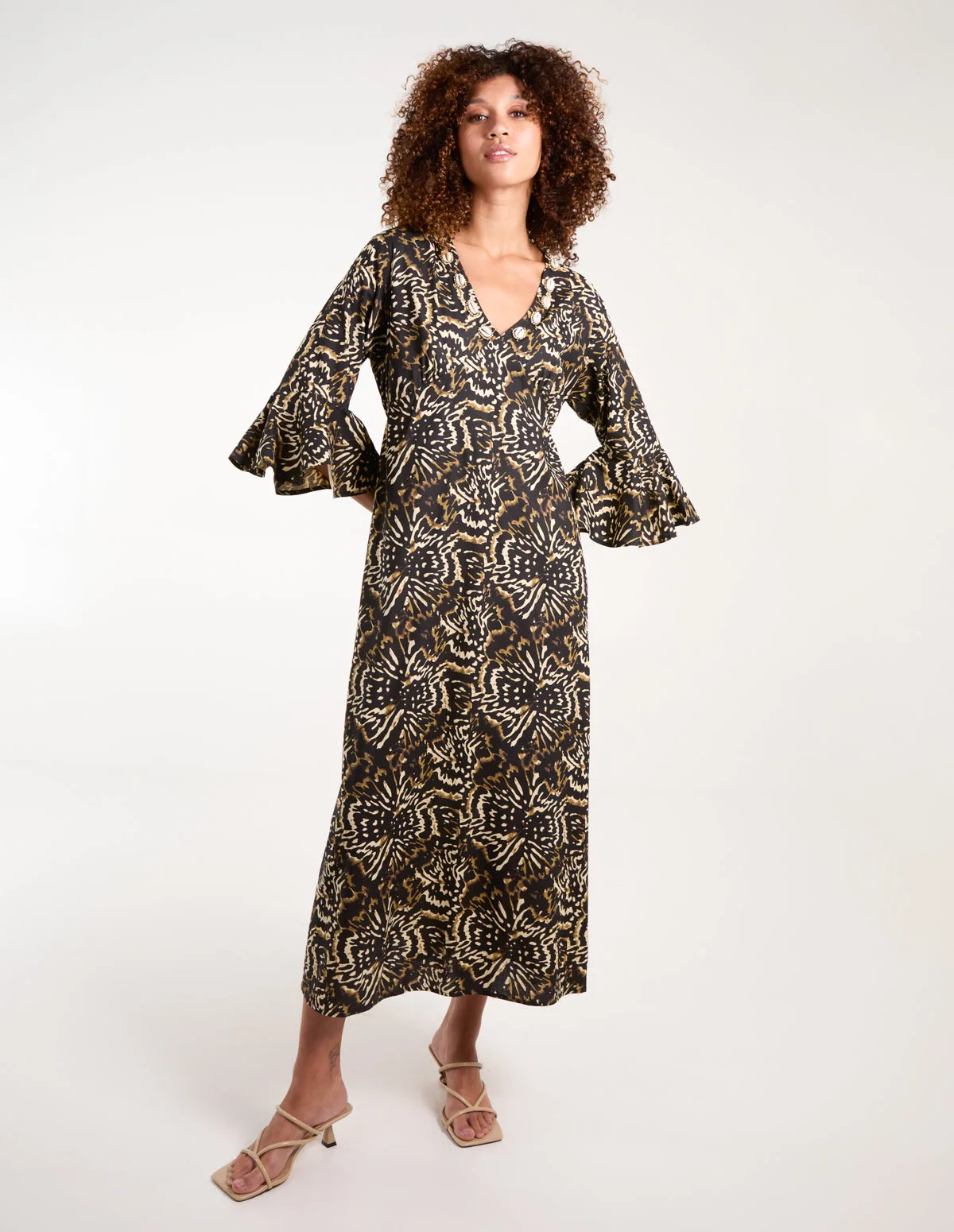 V Neck Shell Midi Dress - L / LIGHT BROWN - female - Blue Vanilla - FashionsVida