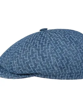 Hatteras Embroidered Denim Flat Cap by - blue-navy - Size: L (58-59 cm) - Stetson - FashionsVida