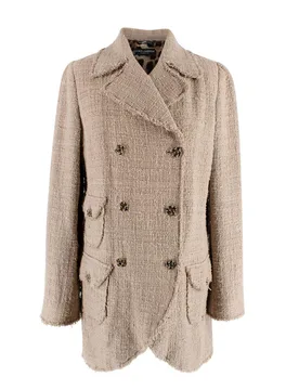 Beige Tweed Double Breasted Jacket - Dolce & Gabbana - FashionsVida