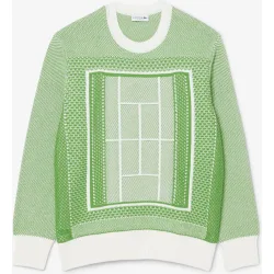 Jersey de hombre de jacquard gráfico con pista de tenis en vert - blanc en vert - blanc