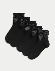 Pack Cotton Rich Ankle Bow Socks (6 Small-7 Large) Black Female