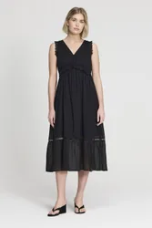 Myriam Sleeveless Cotton Midi Dress - Black - Size: 10