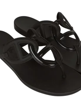 Hermes Black Rubber Egerie Sandals - Hermes - FashionsVida