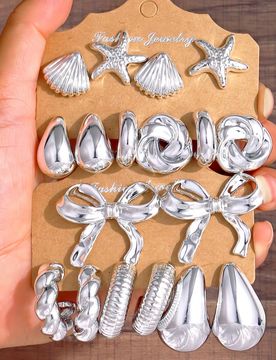 Juego de 8-18 piezas de pendientes de aro en forma de C con concha de estrella de mar, chapados en oro, de metal para mujer, joyería de playa oceáni