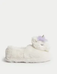Kid's Unicorn Slippers (4 Small - 6 Large) Cream Female