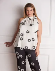 Floral Print Bow Halter Neck Top White female