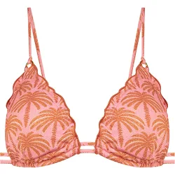 Top de bikini de triángulo atado al cuello y espalda con estampado palmeras con lurex