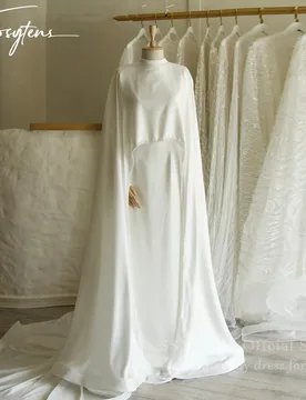 SSYTENS Modest Muslim Wedding Dresses for Women 2 Pieces Cape Veiled Bride Dresses Long Customized Bridal Gown Vestidos De Novia - Aliexpress - FashionsVida