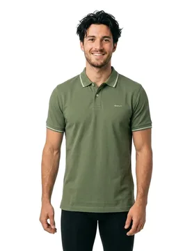 Polo à Manches Courtes Tipped Piqué Dry Herb Green 4XL - Gant - FashionsVida