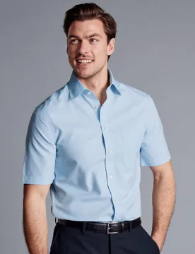 Slim Fit Non Iron Pure Cotton Shirt Blue male - Charles Tyrwhitt - FashionsVida