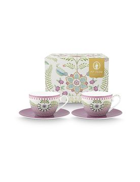 Cappuccino Tassen mit Untertassen 2er Set LILY & LOTUS 280ml lila baby