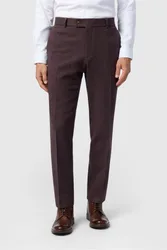 Mens Flat Fronted Slim Fit Suit Trousers In Dark Brown - Size 48 Regular