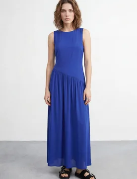 Women's Petite Plain Dropped Waist Chiffon Tiered Maxi Dress in Cobalt Size: 16 - Cobalt - Size: 16 - Warehouse - FashionsVida