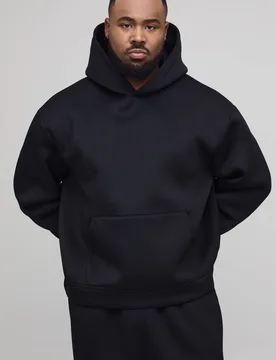 Men's Plus Oversized Boxy Bonded Scuba Hoodie Black Size 4X-Large Black 4XL - boohooMAN - FashionsVida
