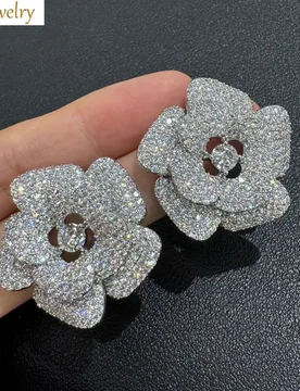Shiny zirconia flower earrings for women elegant jewelry gold silver color rose stud earrings dinner party daily wear gift - Aliexpress - FashionsVida