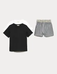 Pack Pure Cotton Shortie Pyjama Sets Black Mix female