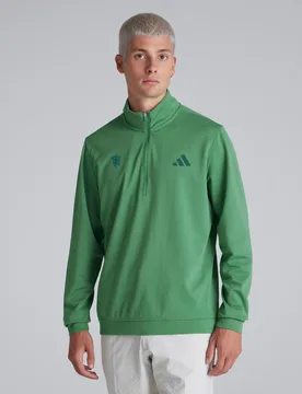 Manchester United x Mens Golf Elevated 1/4 Zip Sweatshirt Green S - Adidas - FashionsVida