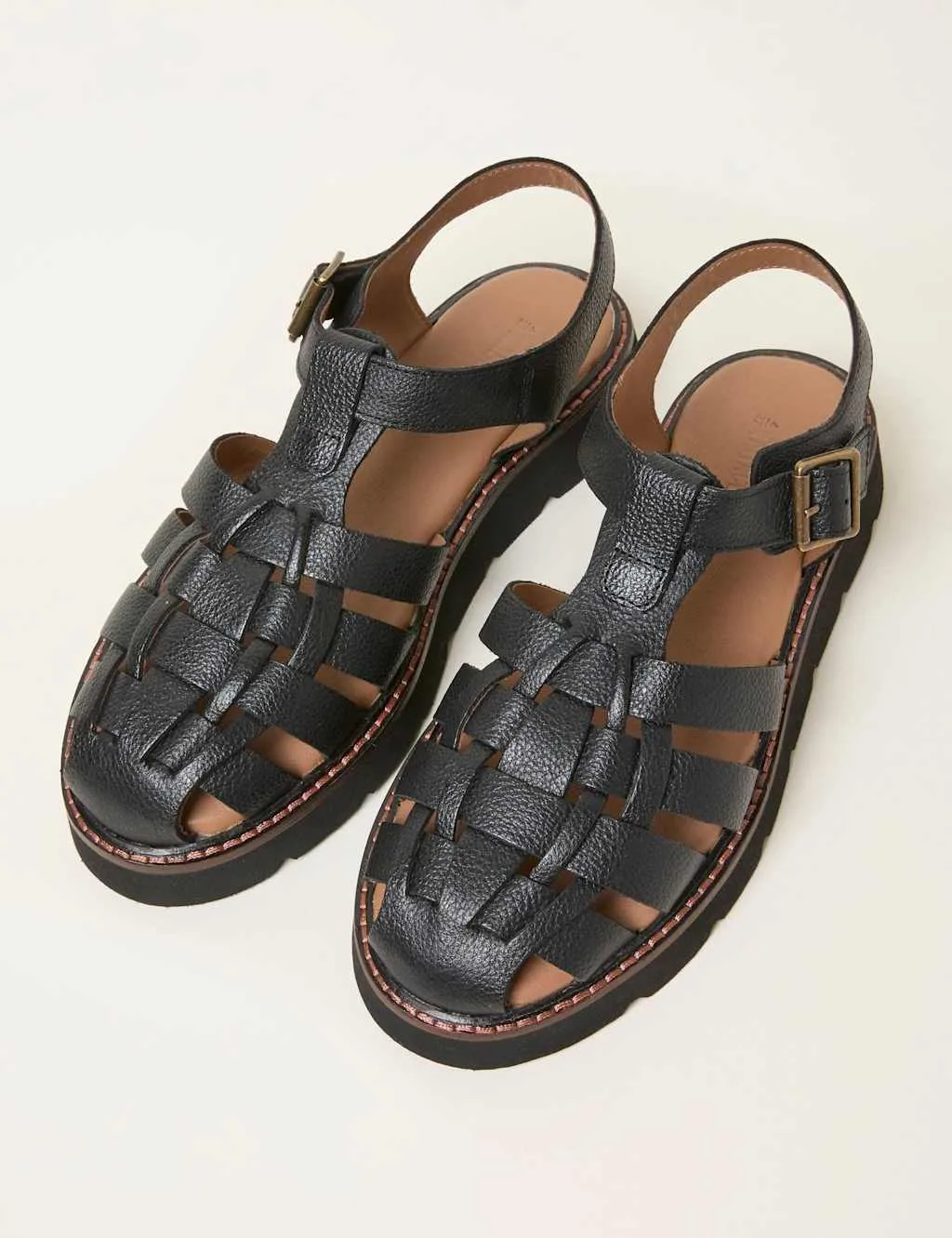 Leather Buckle Flat Gladiator Sandals Black female - Fatface - FashionsVida