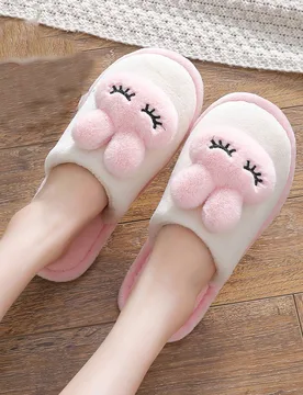 Pantuflas de interior para otoño/invierno para suelos de madera dura, zapatos de maternidad para parejas, diseño de conejo de dibujos animados - Shein - FashionsVida