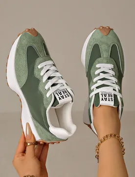 Zapatillas de running ligeras para mujer - Cierre de cordones, suela plana multifuncional, material de tela transpirable y piel sintética - Shein - FashionsVida
