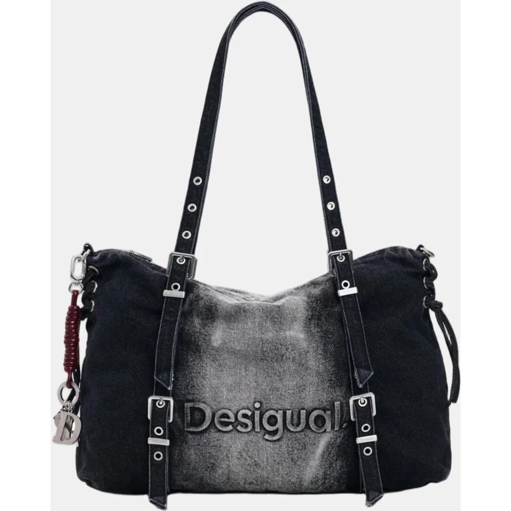 Bolso half logo shopper grande denim oscuro - Desigual - FashionsVida