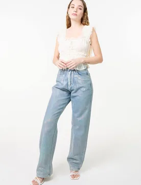 Ivory Ribbon Trim Milkmaid Top - Ivory - Size: S/M - Pink Vanilla - FashionsVida