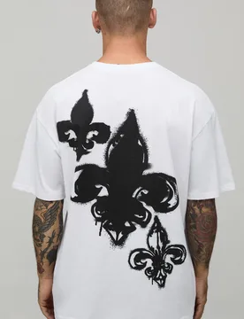 Men's Oversized Club Spade Graffiti Print T-Shirt White Size X-Small White XS - boohooMAN - FashionsVida