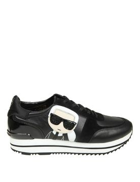 Sneaker in pelle e camoscio con patch Karl