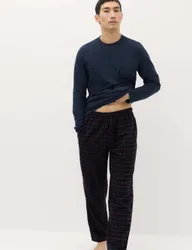 Pure Cotton Brushed Check Pyjama Set Burgundy Mix male