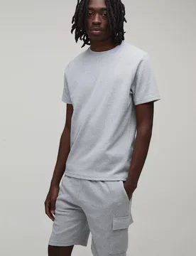 Herren Schmal Geschnittenes Waffel-Oberteil & Cargo-Shorts Set Light Grey Größe XL - boohooMAN - FashionsVida