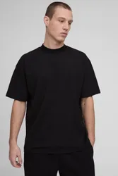 Herren Basic Oversized T-Shirt mit verlängertem Ausschnitt Black Größe XS