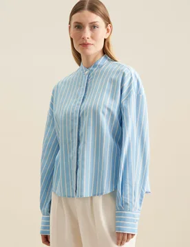 Stehkragenbluse Streifen Blau 40 - Seidensticker.com - FashionsVida