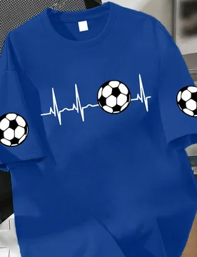 Pieza Camiseta para adolescentes con patrón de latido de corazón de fútbol, estilo deportivo con patrón de fútbol y latido de corazón, tela suav - Shein - FashionsVida