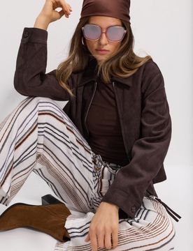 Pantaloni wide leg a righe con viscosa - multicolor