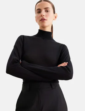 Feinstrick Rollkragenpullover aus Wolle und Seide Schwarz M - Seidensticker - FashionsVida