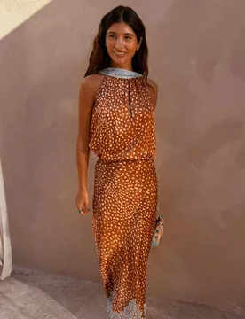 Animal Print Halter Neck Tie Detail Top Brown Mix female - Never Fully Dressed - FashionsVida