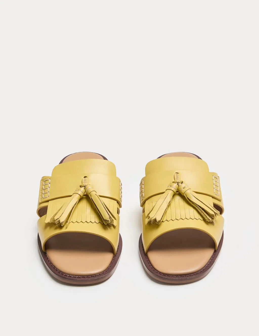 Leather Tassel Flat Loafer Mules Yellow female - Jaeger - FashionsVida