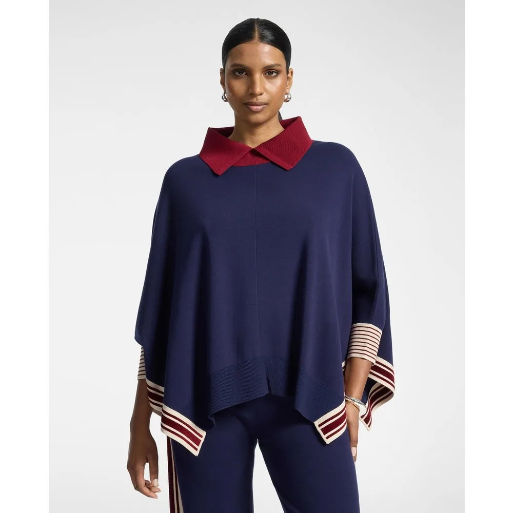 Poncho de mujer de punto con bordes a rayas ajuste oversize largo medio - Elena Miró - FashionsVida