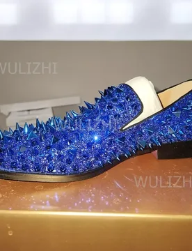 Blue Rivet Diamond Inlaid Loafers Men Summer Flat Round Head Gentleman Silver Wedding Shoe Rose Red Rhinestone Black Mules Sport - Aliexpress - FashionsVida