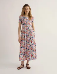 Cotton Rich Jersey Floral Midi Waisted Dress Multi female