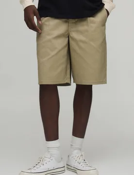 Men's Relaxed Fit Pleat Front Work 365 Jort Sand Size 32 Sand 32 - boohooMAN - FashionsVida