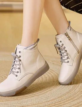 Botas de tobillo con cordones y suela gruesa para mujer, zapatos casuales de moda versátiles, antideslizantes, de suela blanda y cómoda con cremalle - Shein - FashionsVida